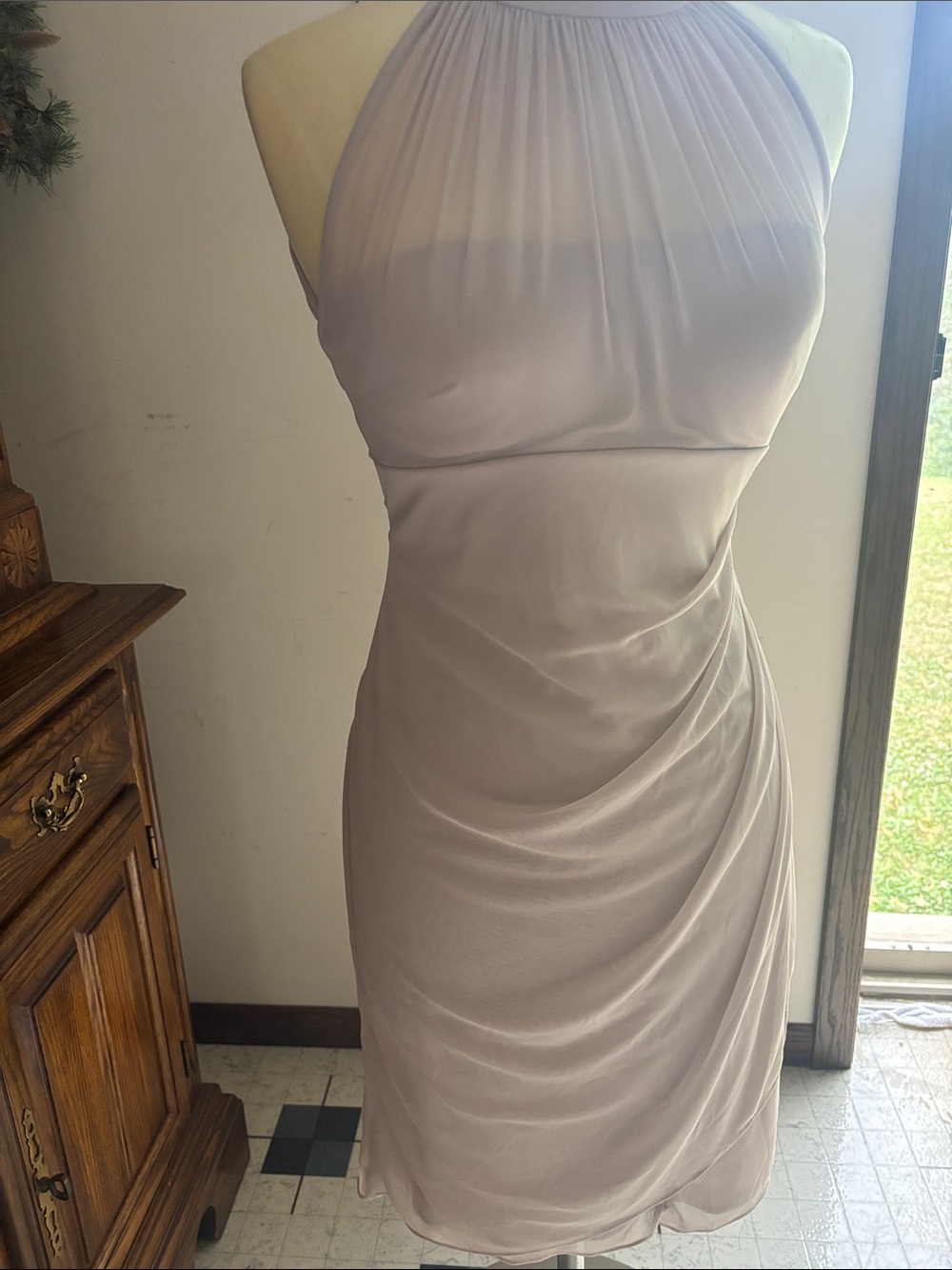 David's Bridal Strapless Halter Dress in Light Blush